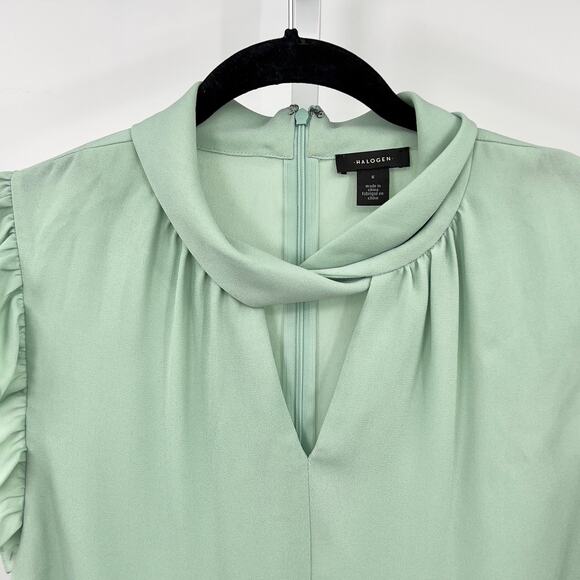 Halogen Twist Neck Sleeveless Top Womens S Mint Green Keyhole Ruffle Back Zipper - Picture 3 of 7